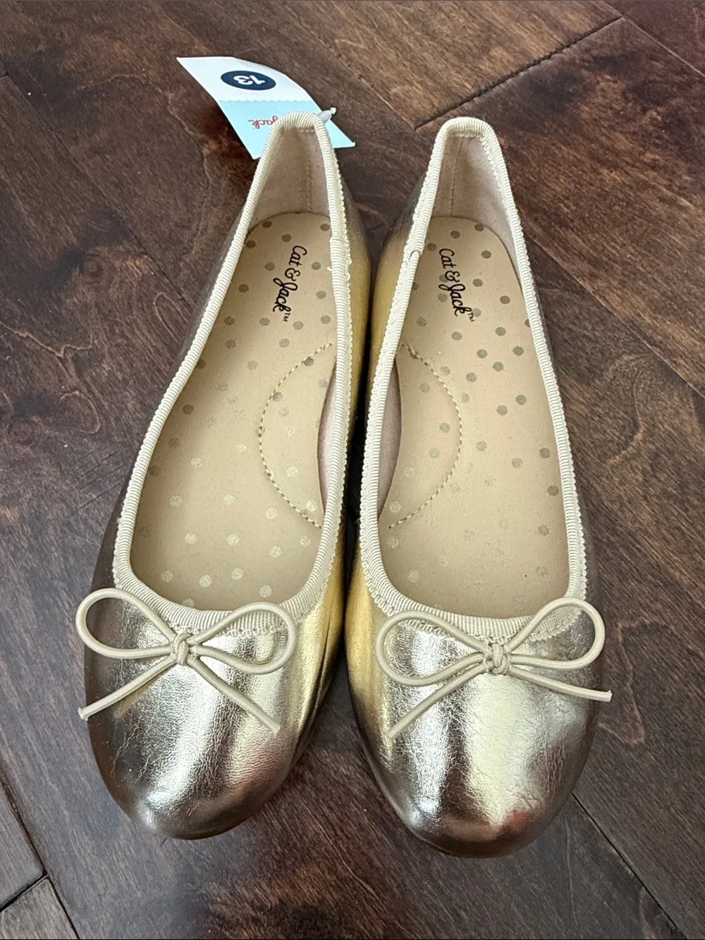 Cat & Jack Girls Stacy Ballet Flats Gold Shoes bow 13